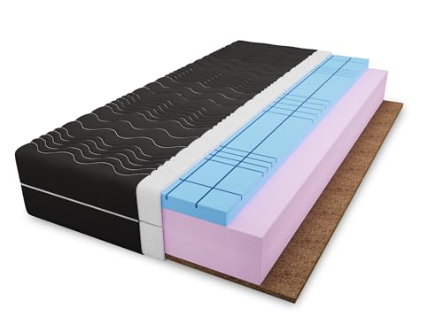4ALL HOME Matratze M6 H3 H4 – Kaltschaum mit Schnittschaum & Kokosmatte – Orthopädisch - Beidseitig nutzbar - Hypoallergen - Bezug abnehmbar & waschbar (Bezug: Schwarz, 80x200cm) von 4ALL HOME