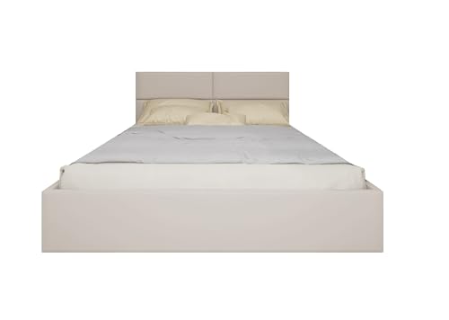 4ALL HOME Polsterbett Maka 140/160/180x200 cm mit Bettkasten und Lattenrost – Designerbett – Komfortbett mit Stauraum – Mettalrahmen mit Gasdruckfedern – Gepolstertes Bett (Velo 622 Beige, 180x200cm) von 4ALL HOME