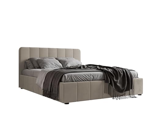 4ALL HOME Polsterbett Star 120/140/160/180/200x200cm - mit Bettkasten - Lattenrost und Metallrahmen - Doppelbett - Bett mit Stauraum und Kopfteil - Gepolstertes Bett (Solo 252 Beige, 180x200cm) von 4ALL HOME