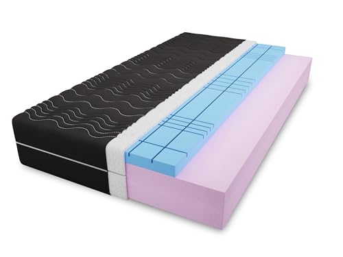 4ALL HOME Schaummatratze M1 – T25 & T30 Schaum – Härtegrad H3 – Beidseitig nutzbar – Atmungsaktiv & hypoallergen – Ergonomische Unterstützung – Waschbarer Bezug (Bezug: Schwarz, 140x200cm) von 4ALL HOME