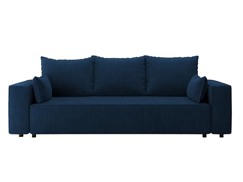 4ALL HOME Sofa mit Schlaffunktion Veno 242x95 cm - Couch - Sofa mit Bettkasten - 3 Sitzer - Schlafsofa - Schlafsofa mit Bettkasten - Cord - Wohnzimmer (Poso 05 Cobalt) von 4ALL HOME