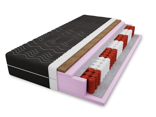 4ALL HOME Taschenfederkernmatratze 7 Zonen M10 H3/H4 – Kokosmatte – Orthopädisch – Ergonomisch – Atmungsaktiv – Abnehmbarer Bezug – Wendematratze – Allergikerfreundlich (Bezug: Schwarz, 100x200cm) von 4ALL HOME
