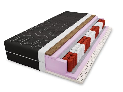 4ALL HOME Taschenfederkernmatratze M11 H3/H4 – Latexmatratze mit Kokosmatte - 7-Zonen - Orthopädisch - Atmungsaktiv - Hypoallergen - Abnehmbarer Bezug (Bezug: Schwarz, 180x200cm) von 4ALL HOME