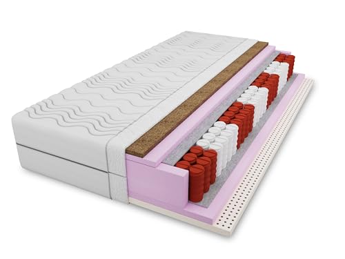 4ALL HOME Taschenfederkernmatratze M11 H3/H4 – Latexmatratze mit Kokosmatte - 7-Zonen - Orthopädisch - Atmungsaktiv - Hypoallergen - Abnehmbarer Bezug (Bezug: Weiß, 90x200cm) von 4ALL HOME