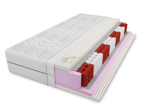 4ALL HOME Taschenfederkernmatratze M12 H2/H3 – 7 Zonen – mit Visco Memory Foam & Latex – orthopädische Matratze mit abnehmbarem Bezug – wendbar – atmungsaktiv & hypoallergen (Bezug: Weiß, 80x200cm) von 4ALL HOME
