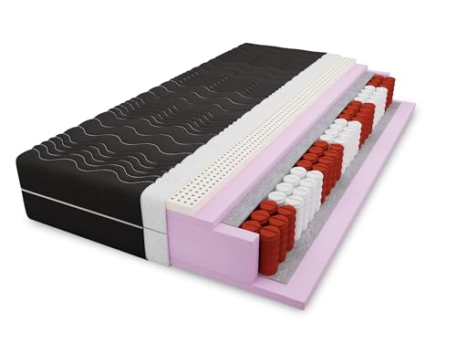 4ALL HOME Taschenfederkernmatratze M13 H2/H3 mit Latex & Komfortschaum – 7-Zonen Matratze orthopädisch - Beidseitig nutzbar - Abnehmbarer Bezug - Hypoallergen (Bezug: Schwarz, 90x200cm) von 4ALL HOME