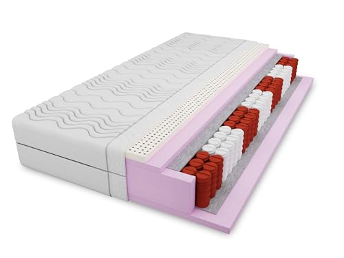 4ALL HOME Taschenfederkernmatratze M13 H2/H3 mit Latex & Komfortschaum – 7-Zonen Matratze orthopädisch - Beidseitig nutzbar - Abnehmbarer Bezug - Hypoallergen (Bezug: Weiß, 90x200cm) von 4ALL HOME