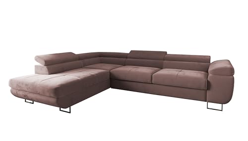Ecksofa Luna mit Schlaffunktion und Bettkasten – 275x202 cm – verstellbare Kopfstützen – Liegefläche 193x125 cm – Couch – Schlafsofa – L-Sofa mit Stauraum (Monolith 62 Lavender, Seite: Links) von 4ALL HOME