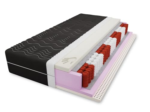Taschenfederkernmatratze M12 H2/H3 – 7 Zonen – mit Visco Memory Foam & Latex – orthopädische Matratze mit abnehmbarem Bezug – wendbar – atmungsaktiv & hypoallergen (Bezug: Schwarz, 140x200cm) von 4ALL HOME