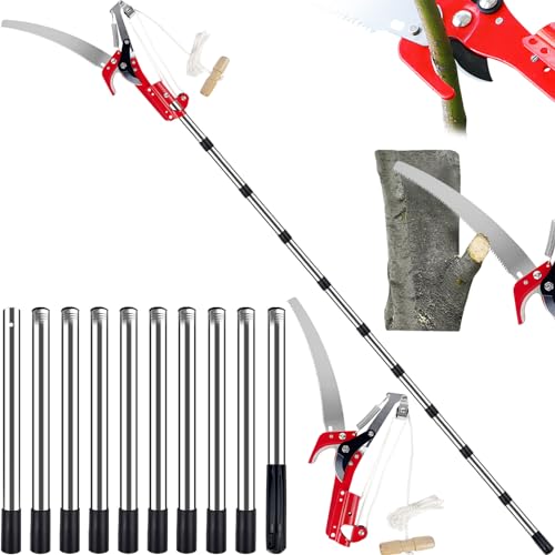 Astschere Teleskop mit Astsäge, 82-402cm Astsäge mit Teleskopstiel, Einstellbare Länge Seilzug Gartensäge Baumsäge, Leichter Edelstahl Teleskopsäge Hochentaster, Manuell Baumschere für hohe Äste von 4BAOHUI