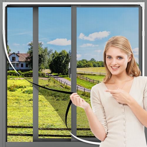 Fliegengitter Fenster Magnet, DIY Insektenschutz Magnetbefestigung Zuschneidbar bis 150 x 130 cm, Einfache Installation Magnet Rahmen, Moskitonetz Fenster ohne Bohren oder Schrauben von 4BAOHUI