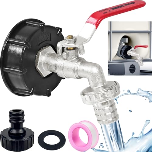 IBC Auslaufhahn, IBC Tank Zubehör, 1000l Wassertank Zubehör Auslaufhahn mit 3/4 Zoll Anschluss IBC Adapter, IBC Container Zubehör für IBC Tank 600/1000L Grobgewinde S60x6 von 4BAOHUI