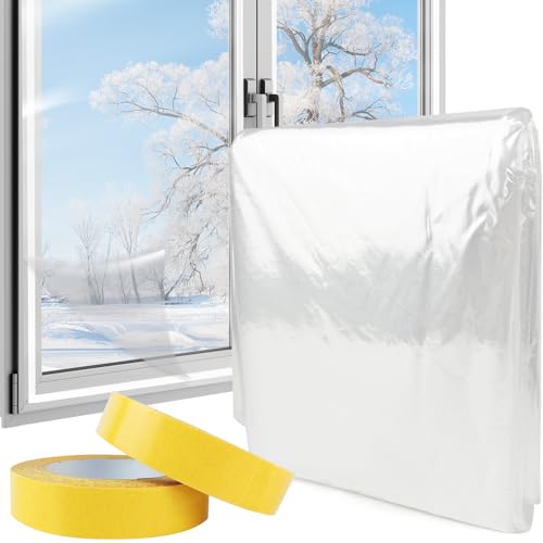 Thermo Cover Fenster 1,6 m x 10 m, Transparente POF Isolierfolie zur Wärmedämmung an Fenstern, Thermofolie Fenster mit 2 Rolle Selbstklebende Band, Fenster Isolierung Gegen Kälte von 4BAOHUI