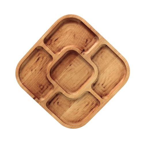4BIG.fun 25x25cm Servierplatte aus natürlichem Holz mit 5 geteilten Fächern, Servierteller von Vorspeisen, Käse und Snacks, Holzplatte Cheeseboard für Fleisch und Käse, Käseplatte, Cheese Board von 4BIG.fun