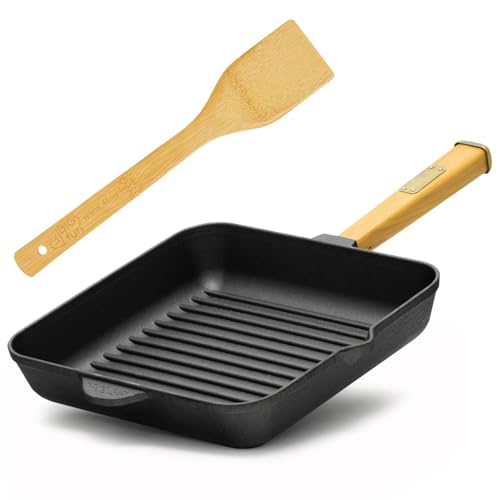 4BIG.fun 26 cm Grill-Bratpfanne von BRIZOLL aus Gusseisen mit Holzgriff abschraubbar und Pfannenwender 4BIG.fun 26 cm Grill-Bratpfanne von BRIZOLL aus Gusseisen mit Holzgriff abschraubbar und Pfannenwender von 4BIG.fun