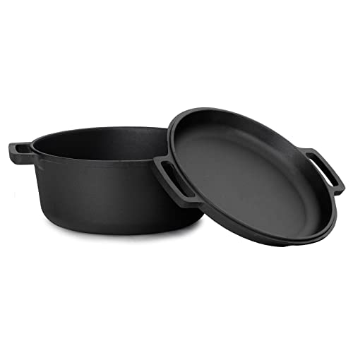 4BIG.fun 6 L Kochtopf aus Gusseisen mit Deckel-Bratpfanne 2in1 Set - Induktion Bräter Brottopf Suppentopf Bratentopf Brotbacktopf - Brotbackform Schmortopf Feuertopf Dutch Oven von 4BIG.fun