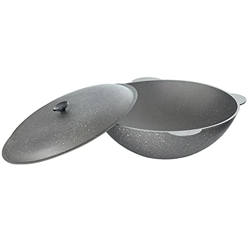 4BIG.fun 6 L Schwenktopf Kazan mit Antihaftbeschichtung mit Bügel und Deckel Campingtopf Gulaschkessel Aluguss Tatarskij Kasan Bräter WOK Asien Topf Schmortopf Aluguss Kasan von 4BIG.fun