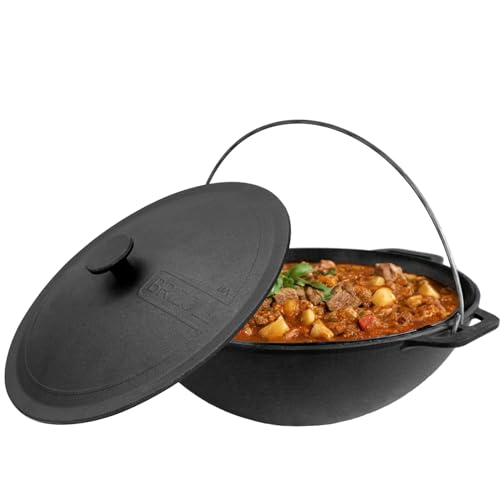 4BIG.fun 8L Gusseisen Schwenktopf Kazan Asia Kasan mit Deckel aus Gusseisen Grillwok Wokpfanne Grill Cast Iron Campingtopf Kessel Wok Traditioneller von 4BIG.fun