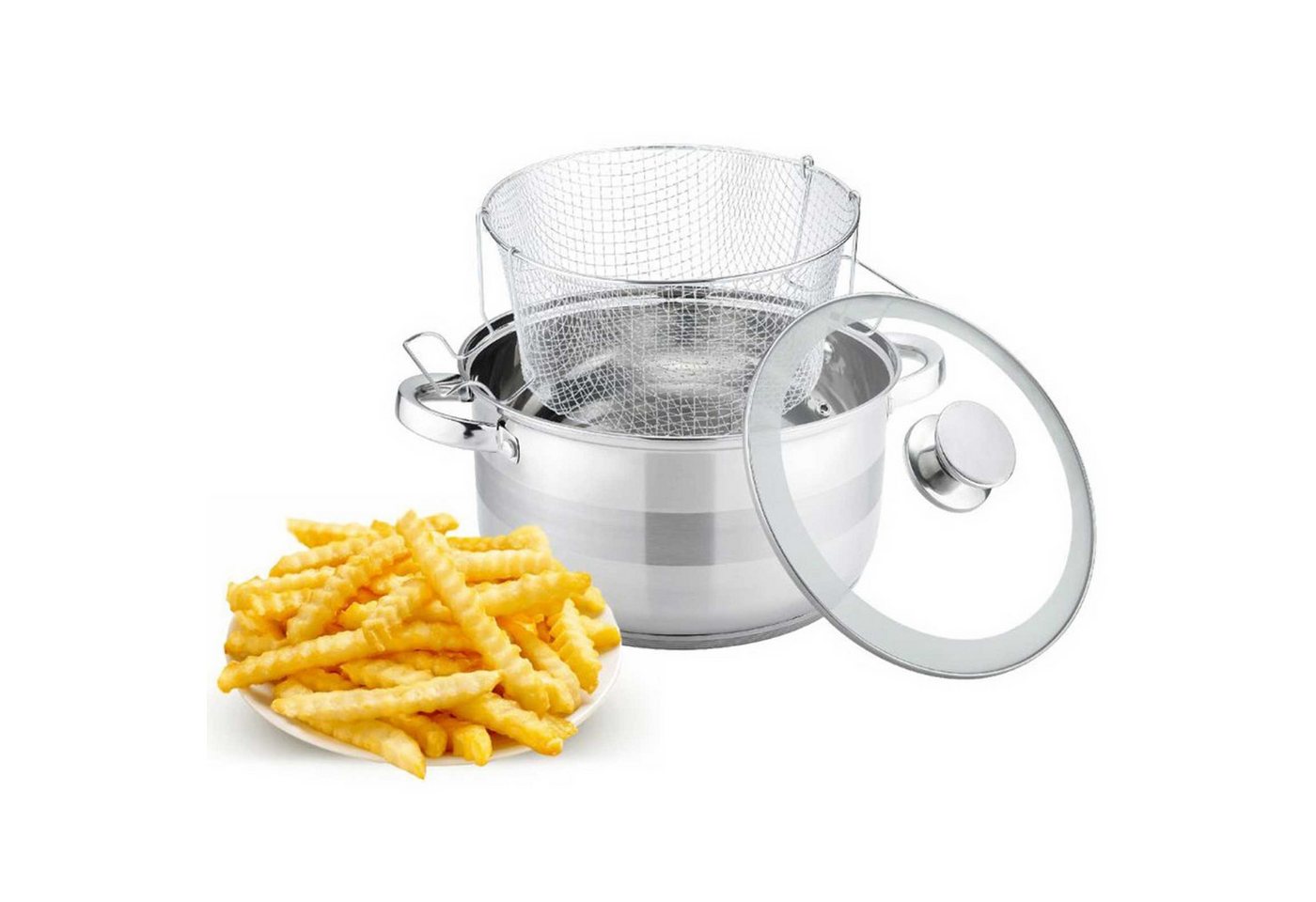 4BIG.fun Frittiertopf 6,5L Frittiertopf Edelstahl Glasdeckel Induktion, Edelstahl 4BIG.fun Frittiertopf 6,5L Frittiertopf Edelstahl Glasdeckel Induktion, Edelstahl von 4BIG.fun