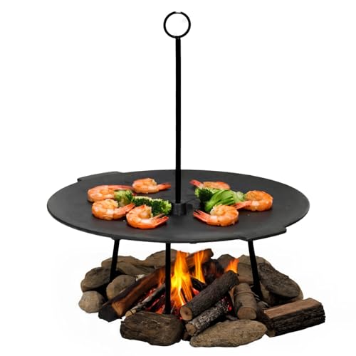 Gusseisen Grillpfanne 45 cm Hänge Feuerschale Grillschale für Dreibein Camping Outdoor Kochstelle Feuerpfanne mit Beinen Grillplatte Dutch Oven Ständer von 4BIG.fun