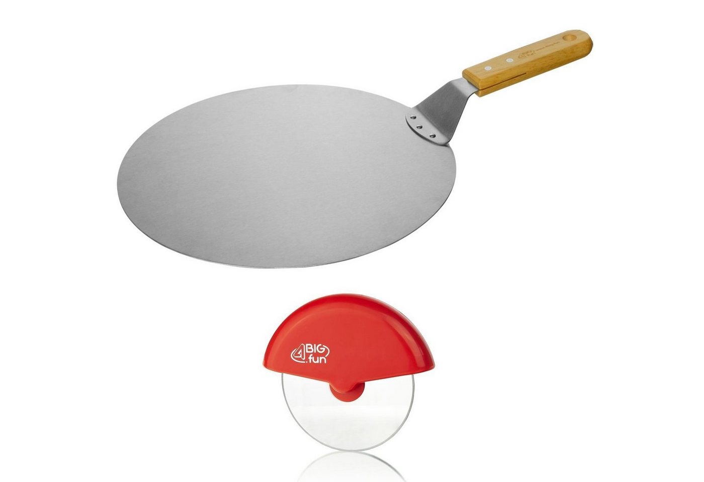 4BIG.fun Kochbesteck-Set Ø30.5 Pizzaschaufel Pizzaheber Pizzaschneider (Brotschaufel + Cutter) von 4BIG.fun