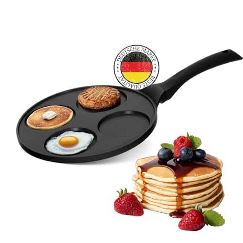 4BIG.fun Ø26cm Pfanne für Pancakes Induktion Augenpfanne 3-fache Beschichtung Oladji Frying Pan 4-Lochpfanne Pfannkuchen Aluguss Bratpfanne Eierpfanne Mini Pfannkuchen von 4BIG.fun