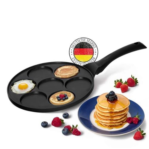 4BIG.fun Ø26cm Pfanne für Pancakes Induktion Augenpfanne 3-fache Beschichtung Oladji Frying Pan 7-Lochpfanne Pfannkuchen Aluguss Bratpfanne Eierpfanne Mini Pfannkuchen von 4BIG.fun