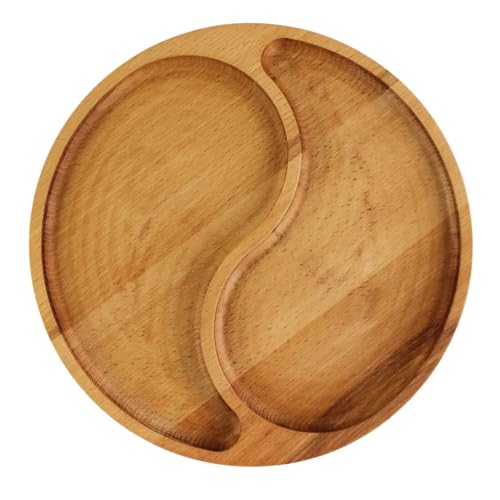4BIG.fun Ø28cm Servierplatte aus natürlichem Holz mit 2 geteilten Fächern, Servierteller von Vorspeisen, Käse und Snacks, Holzplatte Cheeseboard für Fleisch und Käse, Käseplatte, Cheese Board von 4BIG.fun