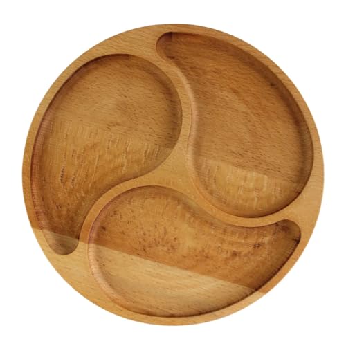 4BIG.fun Ø25cm Servierplatte aus natürlichem Holz mit 3 geteilten Fächern, Servierteller von Vorspeisen, Käse und Snacks, Holzplatte Cheeseboard für Fleisch und Käse, Käseplatte, Cheese Board von 4BIG.fun