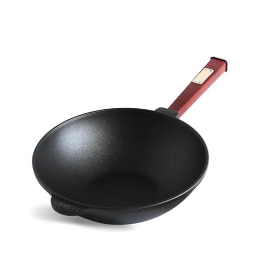 4BIG.fun Wok Bratpfanne 24 cm 2,2 L aus Gusseisen mit Holzgriff Outdoor Stielpfanne Camping Grillpfanne Kochgeschirr Cast Iron Wokpfanne Gusseisenpfanne Induktion von 4BIG.fun