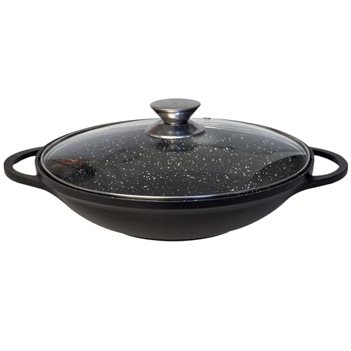 4BIG.fun Wok Bratpfanne 36 cm Antihaft Wokpfanne Glasdeckel Asia Schmortopf Induktion von 4BIG.fun