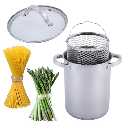 4BIG.fun Spargeltopf 4 L mit Glasdeckel und Siebeinsatz Soßentopf Ø16 cm Induktion Edelstahl Pastatopf Dampfgarer Asparagus Pot Gemüsetopf Sieb Spaghettitopf Spargel von 4BIG.fun