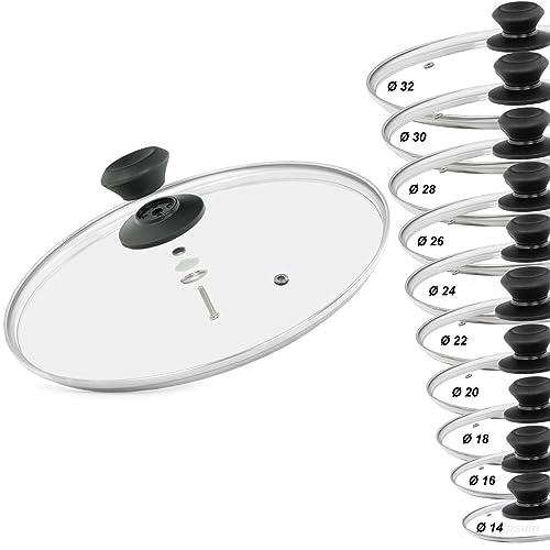 Glasdeckel Ø30 cm - Topfdeckel aus Glas - Pfannendeckel mit Griff aus Bakelit - Kochtopfdeckel UNIVERSAL - hitzebeständiger Deckelgriff aus Bakelit - Universaldeckel Glas von 4BIG.fun