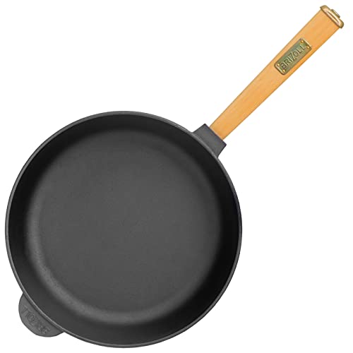 Gusseisenpfanne Ø24cm 62mm hoch mit Holzgriff | Gußeisenpfanne | Induktion Pfanne aus Gusseisen | Gusseiserne Bratpfanne geeignet für Gasgrill, Backofen, Feuerstelle und alle Herdarten inkl. Induktion von 4BIG.fun