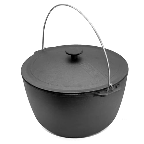 Kazan 12 L aus Gusseisen mit Bügel und Gusseisendeckel Schwenktopf Campingtopf Gulaschkessel Cast Iron KESSEL tatarskij Kasan Schmortopf Asia WOK Deckel Outdoor BBQ Camping Lagertopf von 4BIG.fun