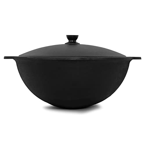 NAMANGAN | Schwenktopf Kazan aus Gusseisen 12 L (runder Boden) | Kasan Uzbekisch | Cast Iron KESSEL Uzbek | Camping Usbek Asia WOK | Topf mit Aluminium Deckel von 4BIG.fun