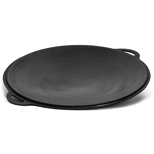 Ø35cm Gusseisenpfanne Grillpfanne Sac-Pfanne rund Dutch Oven Grillplatte Feuerschale mit Griffen Gusseisene Plancha Pfanne Lagerfeuer BBQ Kugelgrill Holzkohlegrill von 4BIG.fun