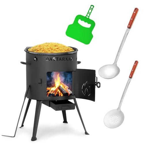 Ø36cm Uchag 2mm stahl Utschak Feuerstelle Utschag Campingofen 10L Kazan WOK Kasan (Runder boden) Feldküche Außenküche Eintopfofen mit Schaumkelle Suppenkelle Grillfächer von 4BIG.fun