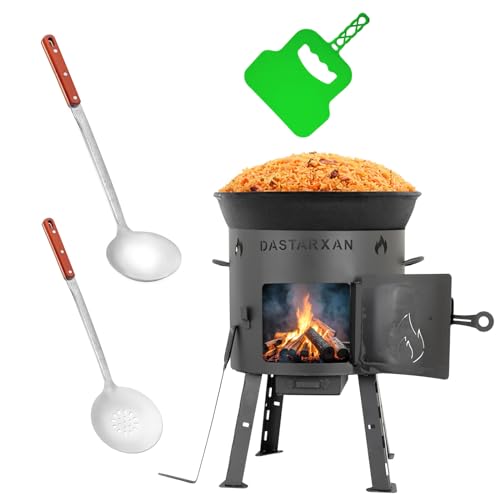 Ø41cm Uchag 2mm stahl Utschak Utschag Feldküche 16L Kazan Kasan (flacher boden) Feuerstelle Campingofen Außenküche Eintopfofen mit Schaumkelle Suppenkelle Grillfächer von 4BIG.fun