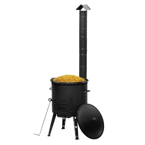 Ø44 Uchag 2mm stahl Utschak Utschag mit Abzugsrohr Feldküche 16L Kazan Kasan (flacher Boden) Feuerstelle Campingofen Außenküche Eintopfofen von 4BIG.fun