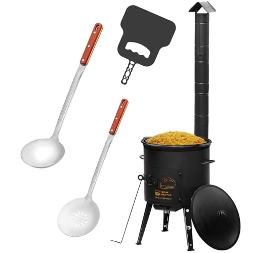 Ø49cm Uchag 2mm stahl Utschak Utschag mit Abzugsrohr Feldküche 22L Kazan Kasan (flacher boden) Feuerstelle Campingofen Außenküche Eintopfofen mit Schaumkelle Suppenkelle Grillfächer von 4BIG.fun