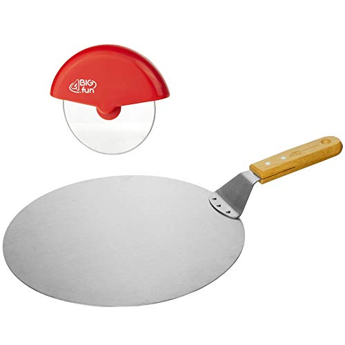 Ø30.5 cm Pizzaschaufel Pizzaset Pizzaheber Pizzaschneider Pizzamesser Pizzarad Set Cutter Flammkuchen Edelstahl Pizzaroller von 4BIG.fun