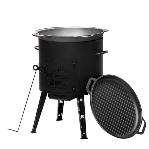 Ø40 Uchag 2mm stahl Utschak Utschag Campingofen 15L Gusseisen Kazan mit Gusseisen Deckel-Grillpfanne Kasan Feuerstelle Feldküche Außenküche Eintopfofen Gulaschkanone von 4BIG.fun