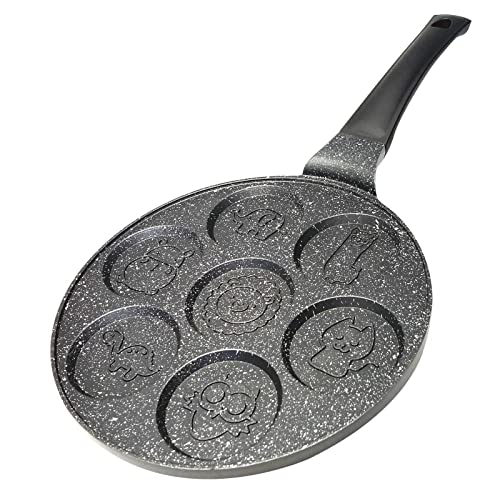 4BIG.fun Pancakes Pfanne Ø26cm Augenpfanne Beschichtung Induktion Frying Pan 7-Lochpfanne Motiv Tiere Pfannkuchen Oladji Aluguss Bratpfanne Eierpfanne Mini Pfannkuchen Spiegeleier Blinis Poffertjes von 4BIG.fun