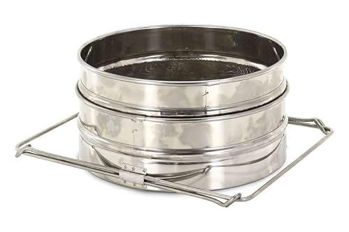 4BEE Doppelsieb für Honig aus säurebeständigem Edelstahl Ø 20 cm – feines und grobes Honigsieb mit verstellbaren Griffen bis 40 cm – lebensmittelecht von 4Bee