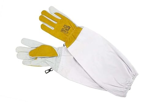 4BEE Imker Lederhandschuhe mit gelben Einsätzen – weiches Leder, lange Ärmel bis zum Ellenbogen mit Bund, komfortabel & robust – Größe S / 7 von 4Bee