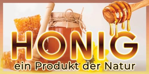 4Bee Bannerwerbung Werbebanner WEISS-GELB MIT HONIGLÖFFEL 2m x 1m Imkerei - Bienenstand - Honig - Bienen - Honigproduktion - Firmenbanner von 4Bee
