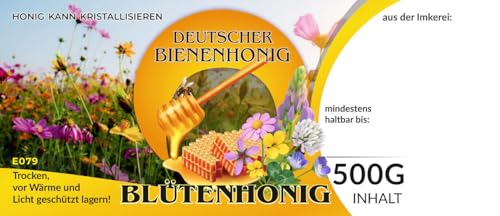 4Bee Etiketten bunt für deutschen Bienenhonig BLÜTENHONIG 100 Stück / 1 Pack - Maß: 116x50mm - Imkerei - Selbstgemachte Honige - Natürliche Lebensmittel - Landwirtschaftliche Produkte 4Bee Etiketten bunt für deutschen Bienenhonig BLÜTENHONIG 100 Stück / 1 Pack - Maß: 116x50mm - Imkerei - Selbstgemachte Honige - Natürliche Lebensmittel - Landwirtschaftliche Produkte von 4Bee