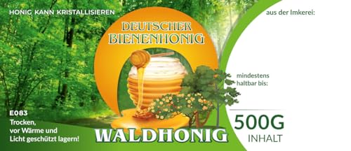 4Bee Etiketten bunt für deutschen Bienenhonig WALDHONIG 100 Stück / 1 Pack - Maß: 116x50mm - Imkerei - Selbstgemachte Honige - Natürliche Lebensmittel - Landwirtschaftliche Produkte 4Bee Etiketten bunt für deutschen Bienenhonig WALDHONIG 100 Stück / 1 Pack - Maß: 116x50mm - Imkerei - Selbstgemachte Honige - Natürliche Lebensmittel - Landwirtschaftliche Produkte von 4Bee