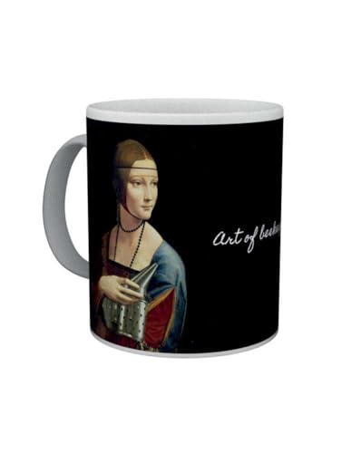 4Bee Tasse Dame mit der Biene | Leonardo da Vinci Kunst-Parodie | Geschenk für Imker & Kunstfans | Keramik-Kaffeebecher 330 ml | Witzige Geschenkidee von 4Bee